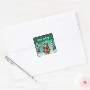 Sticker Carré Mignonne en peluche Ours Noël arbre d'anniversaire