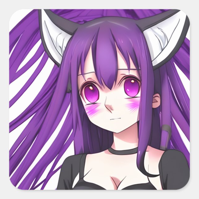 Sticker Carré Mignonne fille Anime avec des oreilles Fox (Devant)