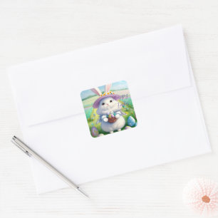 Sticker Carré Mignonne lapin de Pâques 01