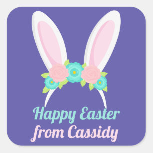 Sticker Carré Mignonne Lapin de Pâques Oreilles Personnalisées P