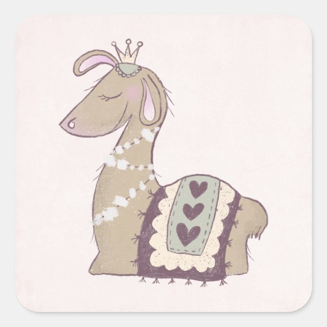 Sticker Carré Mignonne Llama Princesse portant une couronne (Devant)