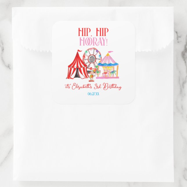 Sticker Carré Mignonne Main Drake Carnival Circus Anniversaire (Sac)