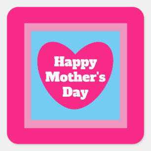 Sticker Carré Mignonne Mère's Day Heart Hot Pink