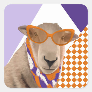 Sticker Carré Mignonne Mouton Avec Lunettes