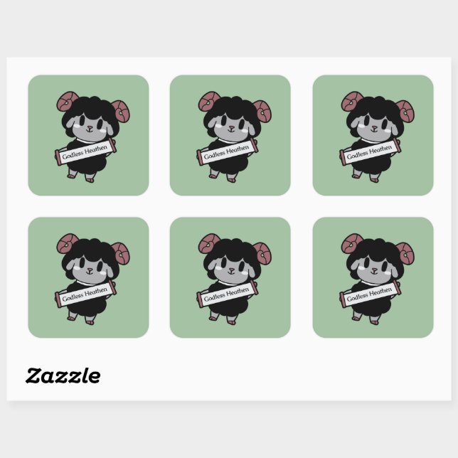 Sticker Carré Mignonne Mouton Noir sans levain (Feuille)