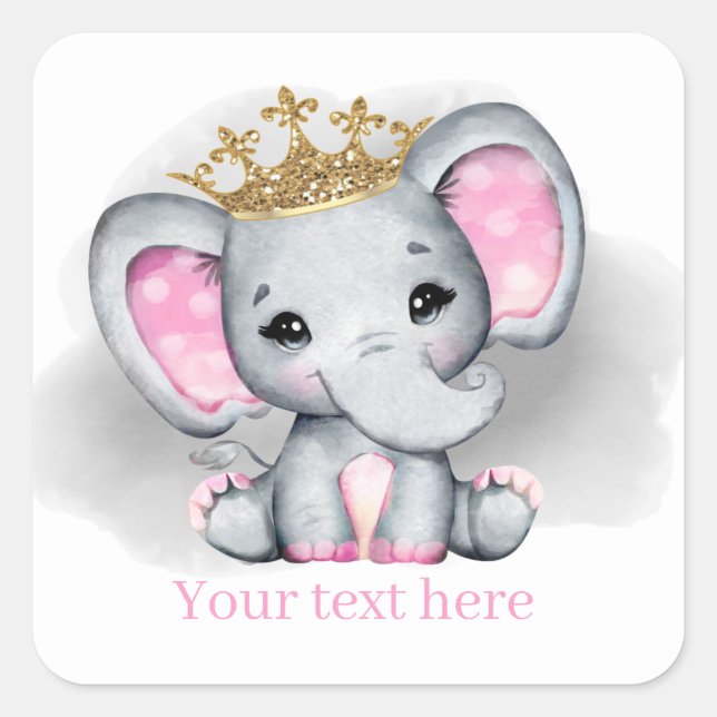 Sticker Carré mignonne n'importe quel but petite fille éléphant  (Devant)