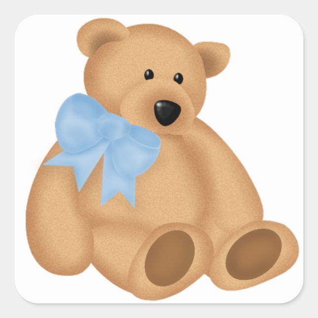 Sticker Carré Mignonne Ours Teddy, Pour Bébé Garçon (Devant)
