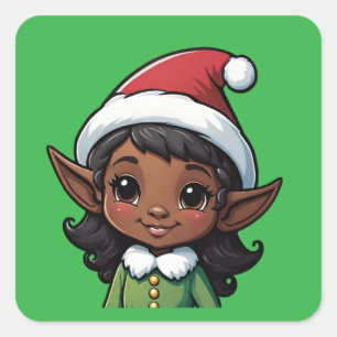 Sticker Carré Mignonne peau foncée Noël Elfe Femme