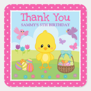 Sticker Carré Mignonne Printemps de Pâques poussins et oeufs au 