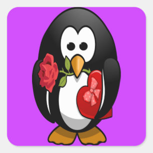 Sticker Carré Mignonne Saint Valentin Pingouin Drôle Drôle Carto