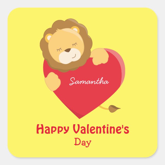Sticker Carré Mignonne Saint-Valentin pour son Jaune (Devant)