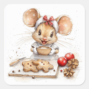 Sticker Carré Mignonne souris Chef Noël