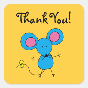Sticker Carré Mignonne souris de dessin animé merci