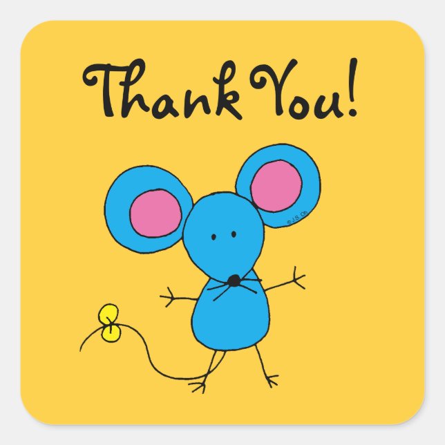 Sticker Carré Mignonne souris de dessin animé merci (Devant)