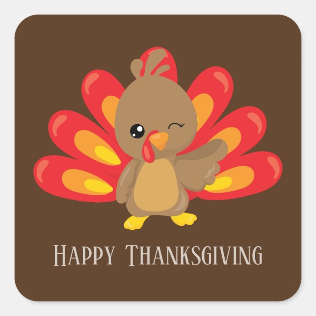 Sticker Carré Mignonne tourte Thanksgiving ajouter un message (Devant)