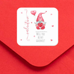 Sticker Carré Mignonne Valentine, tu seras ma Gnomie