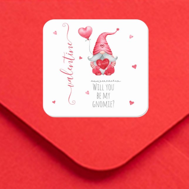 Sticker Carré Mignonne Valentine, tu seras ma Gnomie (Créateur téléchargé)
