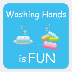Sticker Carré Mignonnes mains de lavage est amusant
