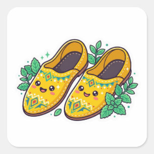 Sticker Carré Mignons Babouches Marocains Jaunes Kawaii Stic