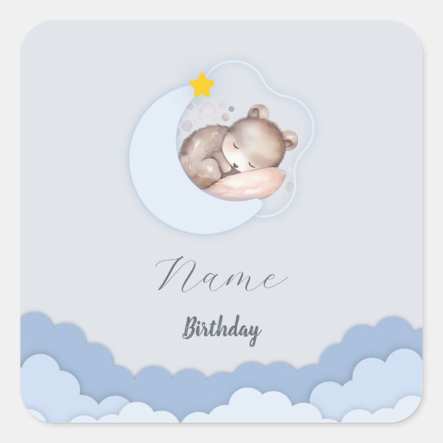 Sticker Carré Mignons nuages Décorations d'anniversaire (Devant)