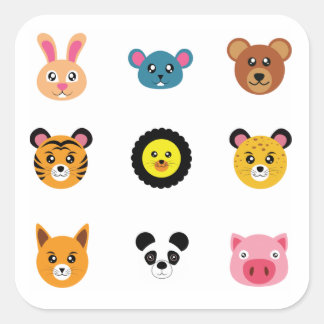 Sticker Carré Mignons visages d'animaux