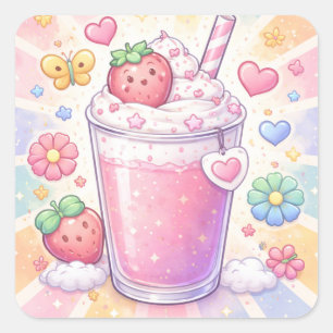 Sticker Carré Milk-shake aux rêves de fraise