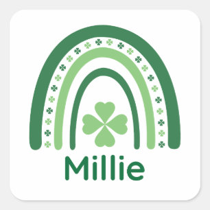 Sticker Carré Millie Nom Clover Boho Rainbow