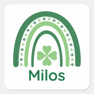 Sticker Carré Milos Nom Clover Boho Rainbow
