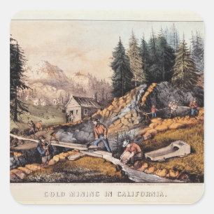 Sticker Carré Mines d'or en Californie