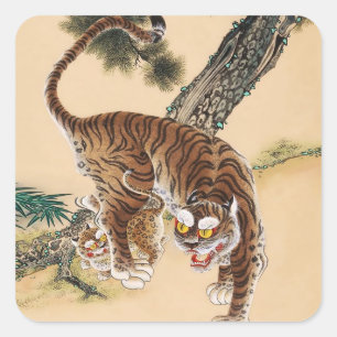Sticker Carré Minhwa Tigre laid Koreen