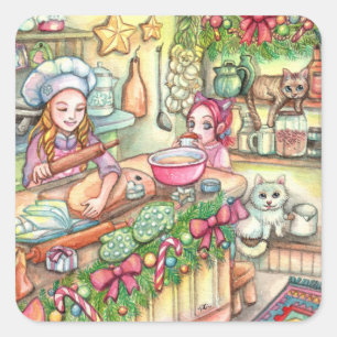 Sticker Carré Mini chef en cuisine