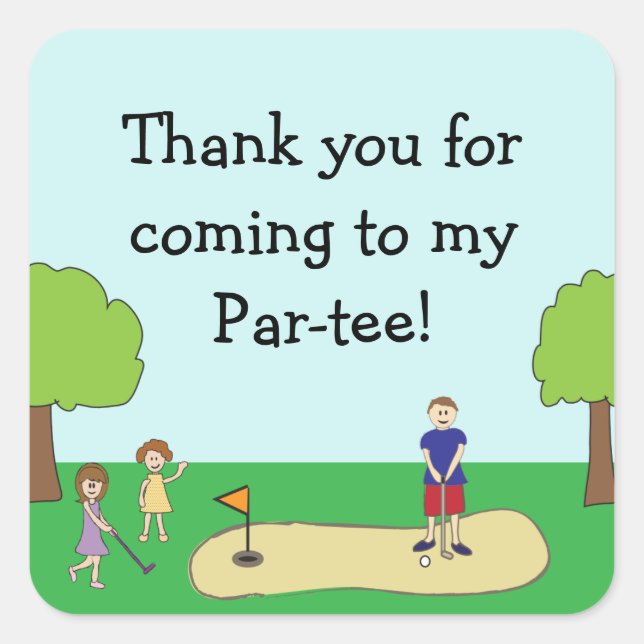 Sticker Carré Mini Miniature Golf Anniversaire Favoriser Merci (Devant)