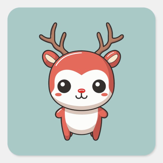 Sticker Carré Mini Noël mignon bébé Rudolph Reindeer (Devant)