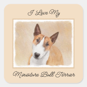 Sticker Carré Miniature Taureau Terrier Peinture - Joli Original