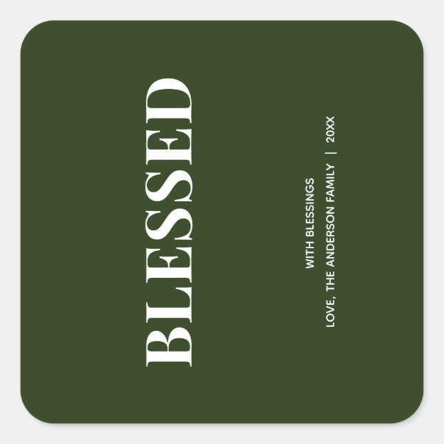 Sticker Carré Minimal BLESSED | Forest Green Holiday (Devant)