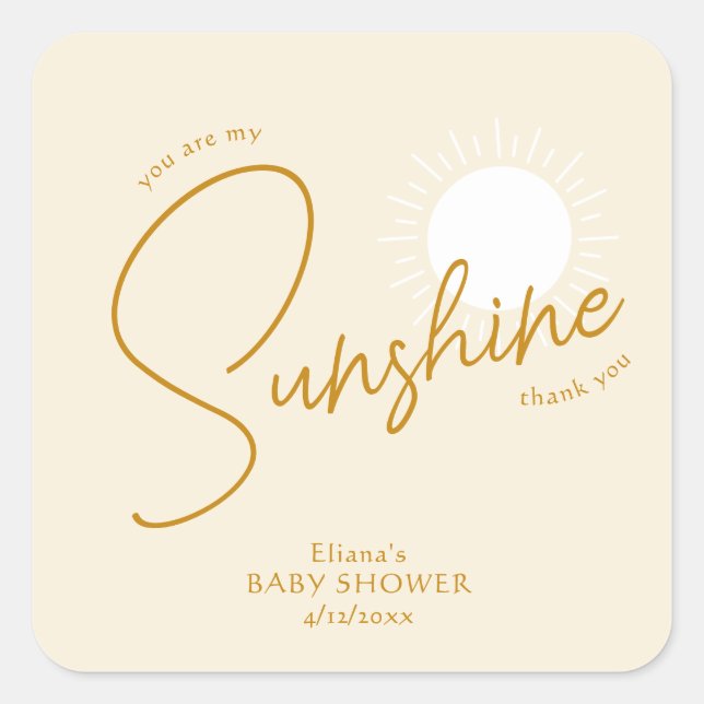 Sticker Carré Minimal Boho Sunshine Baby shower beige Merci (Devant)