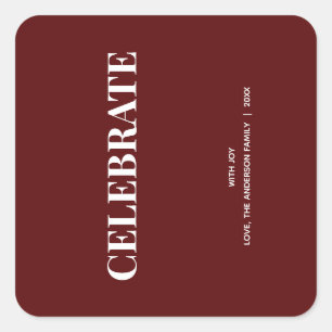 Sticker Carré Minimal CELEBRATE Fêtes Deep Red