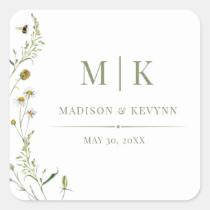 Sticker Carré Minimal et chic Serviettes Mariages florales
