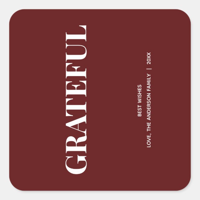 Sticker Carré Minimal GRATEFUL | Deep Red Holiday (Devant)