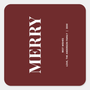 Sticker Carré Minimal MERRY Deep Red Holiday