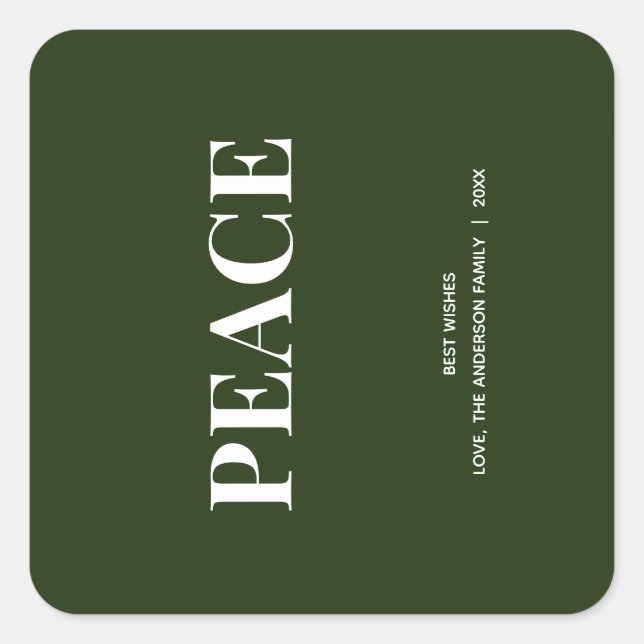 Sticker Carré Minimal PEACE | Forest Green Holiday (Devant)