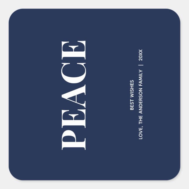 Sticker Carré Minimal PEACE | Navy Blue Holiday (Devant)