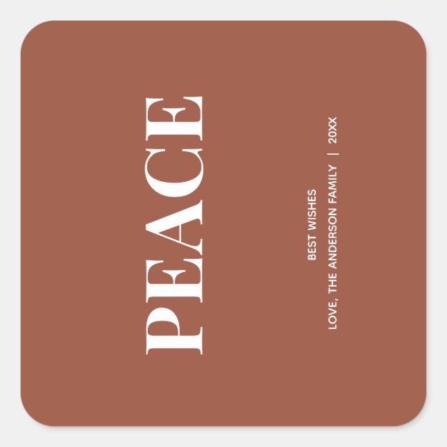 Sticker Carré Minimal PEACE | Terracotta Holiday (Devant)