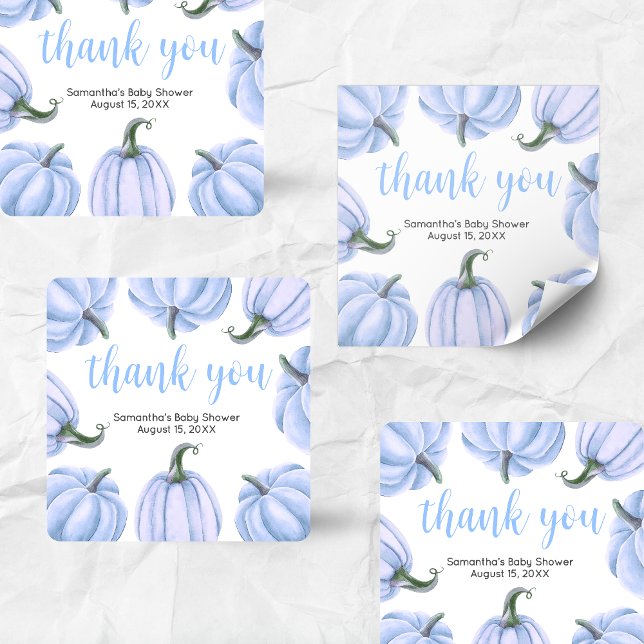 Sticker Carré Minimalist Blue Pumpkin Fall Baby Shower (Blue Pumpkin Baby Shower Square Sticker)