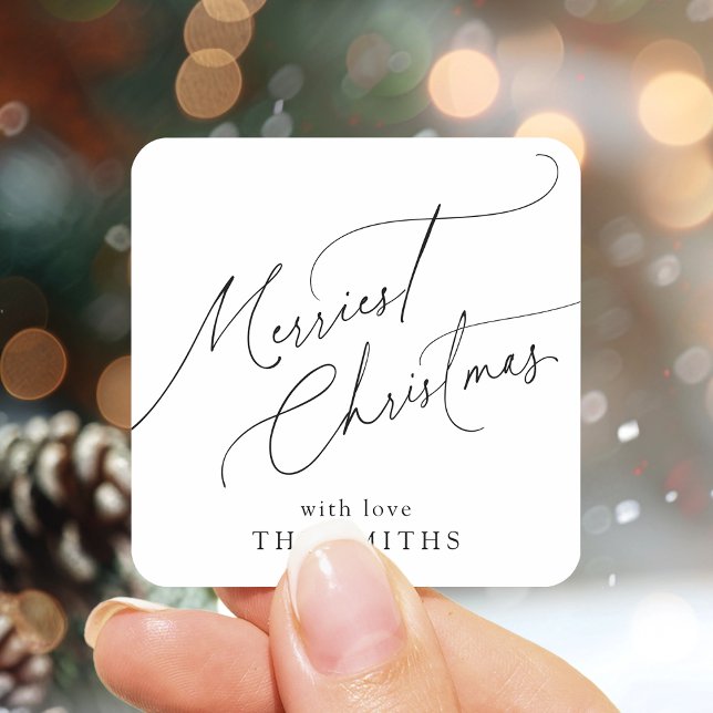 Sticker Carré Minimalist Elegant Script Merriest Christmas (Minimalist Elegant Script Merriest Christmas Square Sticker)