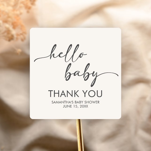 Sticker Carré Minimalist Hello Baby Baby Shower (Hello Baby Baby Shower Sticker)