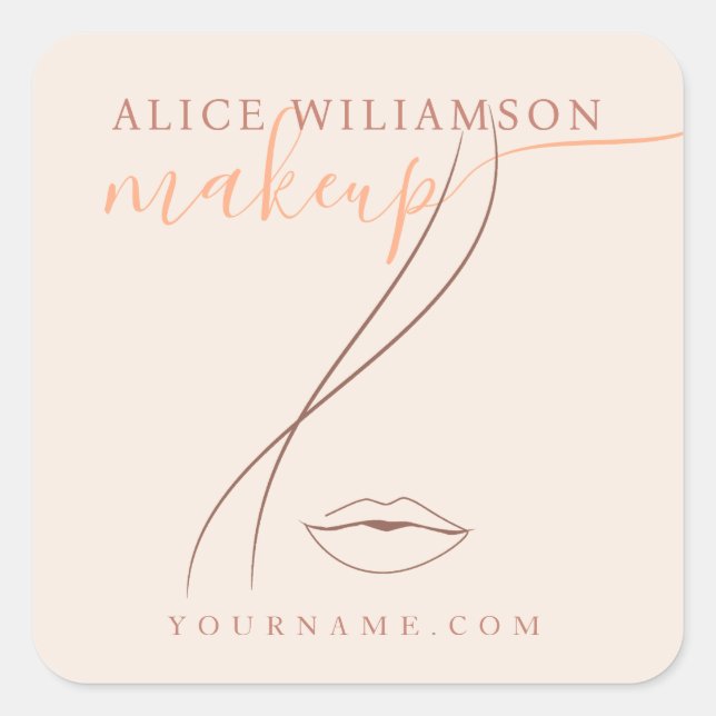 Sticker Carré Minimalist Light Peach Makeup Artist Line Art Chic (Devant)