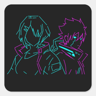 Sticker Carré Minimalist Neon pink & Blue Cyberpunk Anime Couple