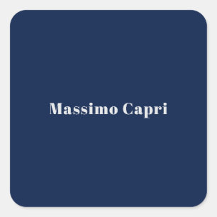 Sticker Carré Minimaliste Élégant Bleu Foncé Propre Nom Texte Gr