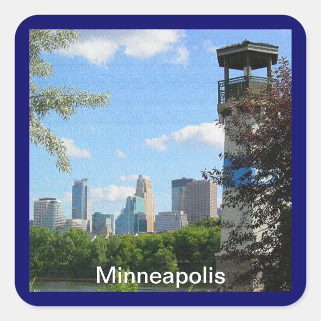 Sticker Carré Minneapolis et Phare de Boom Island (Devant)